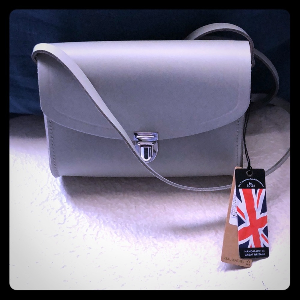 NWT Gen Leather Gray Push Lock Cross Body Bag